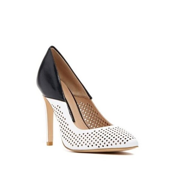 French Connection Maya Pumps Size 37.5 US 7.5 Perforated Leather Pointy Toe - Picture 11 of 12